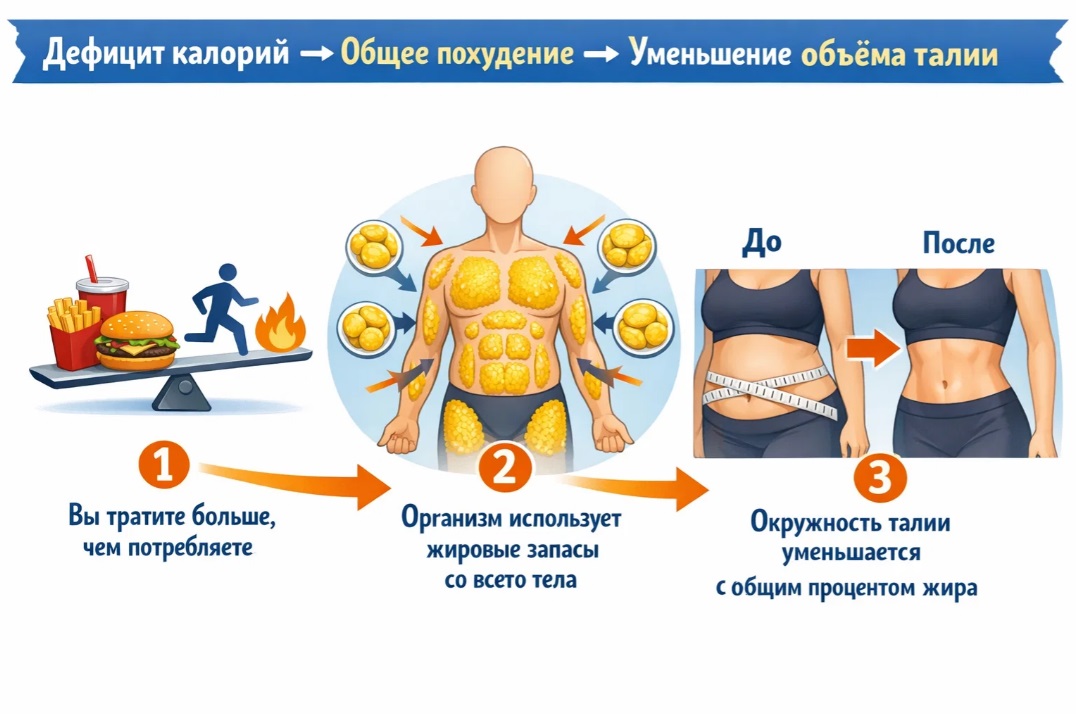 Почему нельзя убрать жир локально: схема дефицита калорий